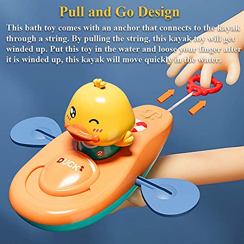 Nextake Pull And Go Kayak Duck Bath Toy, Pull String Kayaking Duck Bathtub Toy Duck Tub Toy Wind-Up Rowing Duckling Water Toy Duck Boat Toy For Boys And Girls (Orange) #TOP2