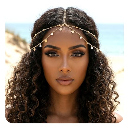 Nogeqi Gold Head Chain Rhinestone Sequin Egyptian Headpiece Gold Head-Piece Genie Head Jewelry for Women Girls Egyptian Hair Accessories for Festival Prom Wedding Bridal