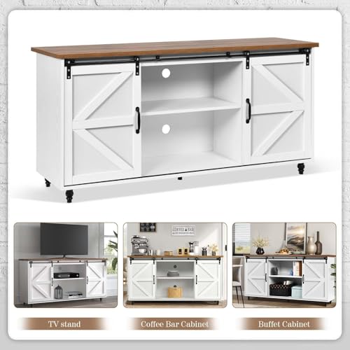 4ever2buy Farmhouse Coffee Bar Cabinet with Storage, 58'' Sideboard Buffet Cabinet with Sliding Barn Door, White Coffee Bar with Gourd Feet, Farmhouse Cabinet for Living Room - Thumbnail 7