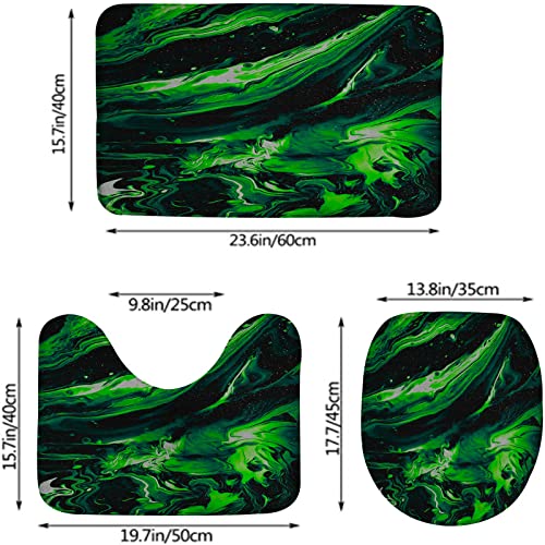 Badezimmerteppich-Set, 3-teilig, Impression Green Marble Ink Print, waschbare Badteppiche, rutschfest, mit Rückenpolster, Konturteppich und Toilettendeckelbezug – Bild 3