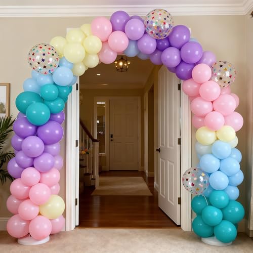 Image of Pastel Balloons Pastel Rainbow Balloon Set Colorful Multicolor Macaron Pink Purple Blue Yellow Birthday Party Decorations with Star Confetti for Kid Boys Girls Candy Easter Baby Shower Wedding