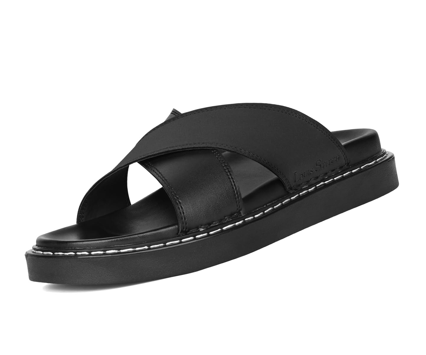 Black Comfortable Men’s Sandals | Lightweight Casual Cross Strap Slip-On Sandals| Everyday Wear Sandals with PU Cushion Sole | LSOF-22-JB-image-46