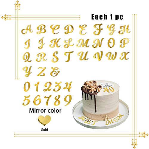 Gold Acrylic Alphabet Number Cake Topper Diy Personalized Name Cupcake Toppers With Balls Happy Birthday Sets For Custom Wedding Cake Decorations Party Supplies (Style1, Uppercase) #TOP1