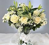 Homeland Florists Fresh Flowers - Deluxe White Rose & Lilies Sympathy Bouquet with Handwritten Condolence Card - Thoughtful Caring Gift Arrangement