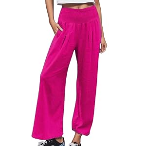 SHAOBGE Women Linen Palazzo Pants Summer Boho Wide Leg High Waist Casual Lounge Pant Trousers with Pockets