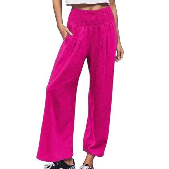 SHAOBGE Women Linen Palazzo Pants Summer Boho Wide Leg High Waist Casual Lounge Pant Trousers with Pockets