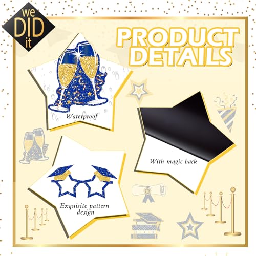 Image of Landhoow 30 Pcs Graduation Car Magnets 2026 Senior Graduation Car Decoration Bumper Sticker Congrats Grad Magnet Magnetic Refrigerator Decal for Grad Parade Party Supplies(Blue, Gold)