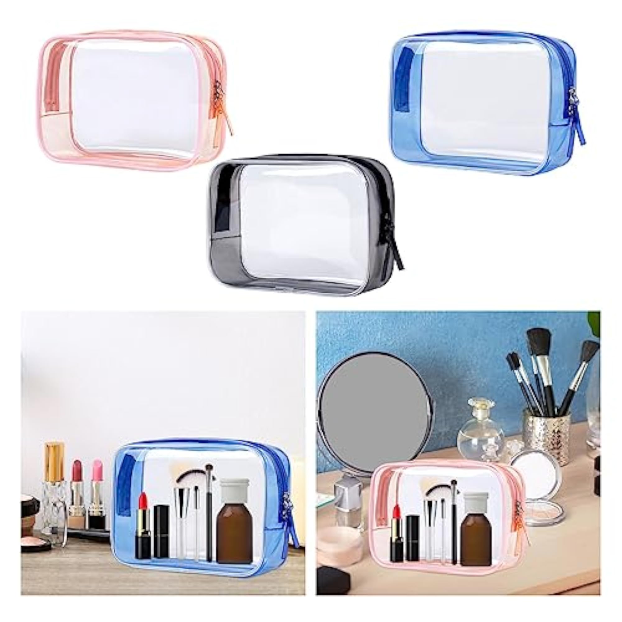 Clear Makeup Bag Travel Cosmetic Bag for Women, Pink
