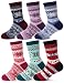 EBMORE Women's Home Super Soft Warm Winter Weight Snowflake Fleece Crew Socks One Pair(Pink) One size fits most (Women's Shoe Sizes 6-10)