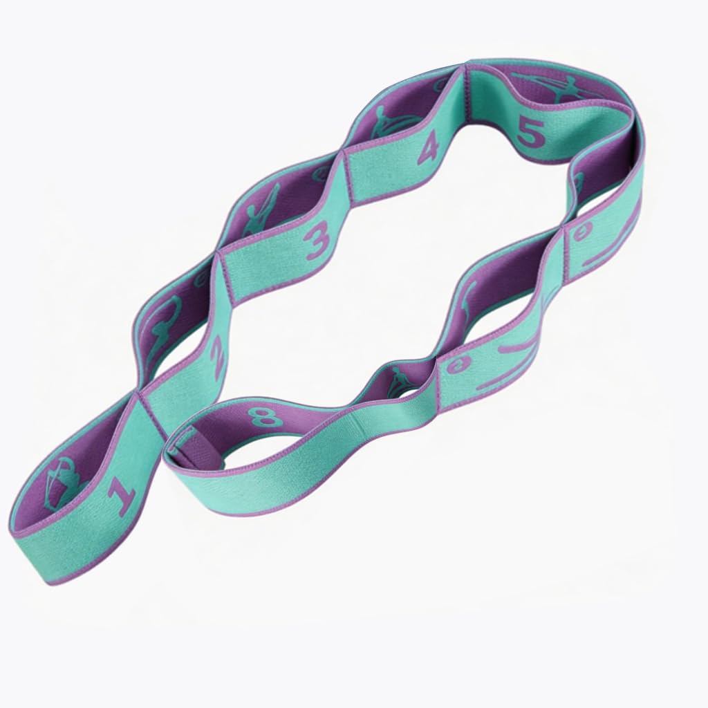 Sangle Yoga 8 Boucles 90cm, Bande Elastique Musculation et Stretching, Elastique Sport Fitness pour Pilates, Gymnastique, Danse, Resistance Band Ultra-Élastique, Ceinture D'étirement Vert Paon