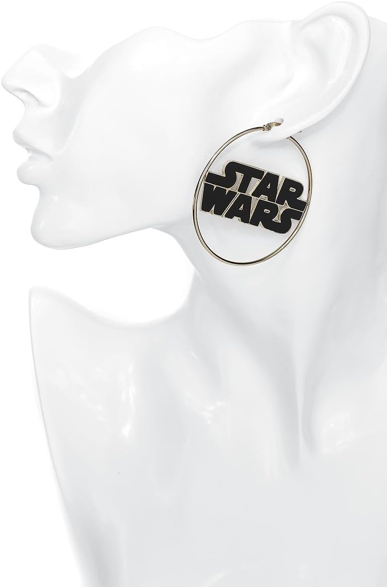 Star Wars Jewelry Logo Stainless Steel Gold IP 50mm Hoop Earrings (SALES1SWMD)