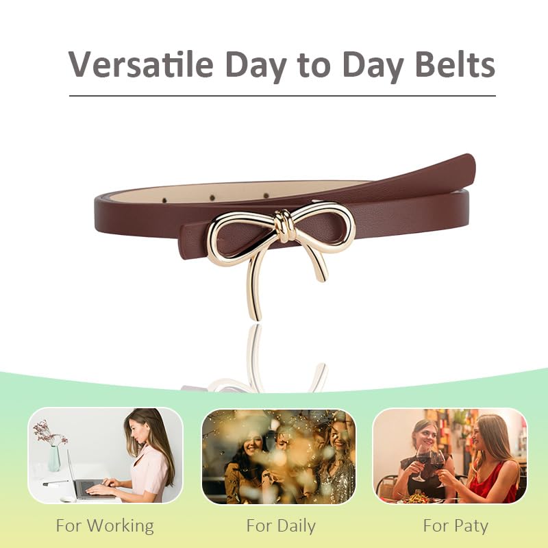 Thin Bow Belt for formal Dress Pants Brown Pu Skinny Adjustable Belts for Jeans Skirts Bow-Knot Waist Belt for Women Ladies Belts for Dresses Elegant Bow Accessories for Women Vintage4