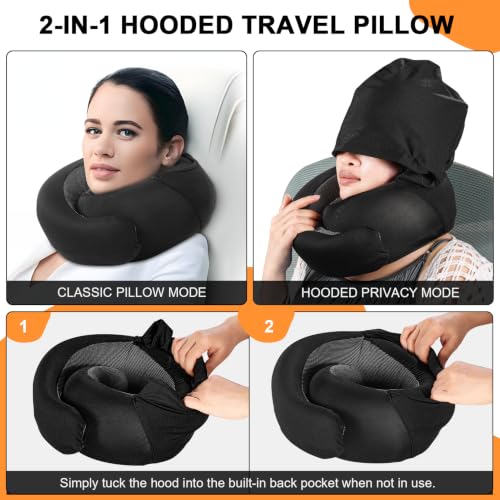 Oreiller de voyage – Oreiller cervical à capuche, rembourrage en mousse à mémoire de forme pour avion – Image 3