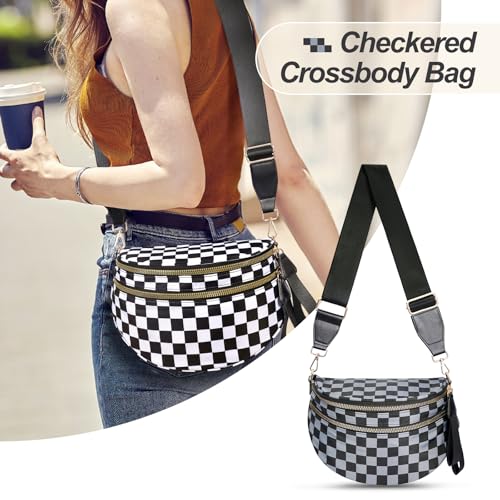 Image of Checkered Crossbody Bag, Bum Bags for Women Crossbody,Spacious Sling Bag Purse Fanny Packs with Shoulder Strap