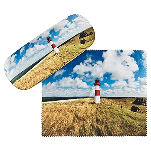 VON LILIENFELD Brillenetui Leuchtturm auf Sylt Foto Motiv Etui Brille Mikrofaser Brillenputztuch Brillenbox Stabiles Hardcase Set mit Stoff bezogen