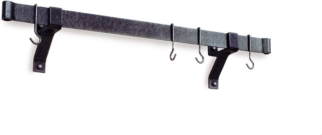 Enclume Premier 48-Inch Rolled End Bar, Wall or Ceiling, Pot Rack, Use with Wall Brackets or Captain Hooks, Hammered Steel