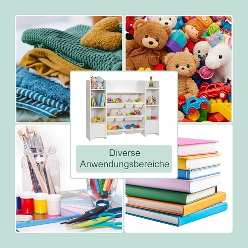 Relaxdays Kinderregal groß, 8 Boxen, 14 Fächer, HxBxT: 94x139x30 cm, Kinder Spielzeugregal, Stauraum & Ordnung, weiß