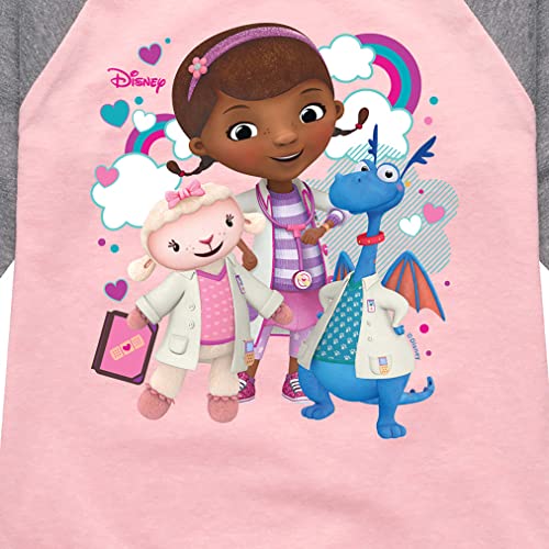 Disney Doc McStuffins - Group with Rainbows - Toddler and Youth Girls Raglan Graphic T-Shirt - Size Medium3