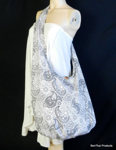 Image of BTP! Thai Cotton Hippie Hobo Sling Crossbody Bag eco Friendly Shopping bag Paisley Print Large