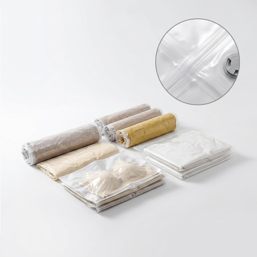 Vakuumbeutel zum Rollen, Wasserdicht, Innovatives Ventil, Kleider Aufbewahrung, Beim Campingausflug, Für Vielde, 10er-Set: 5 große Handrollen (40x60cm), 5 kleine Handrollen (30x40cm)