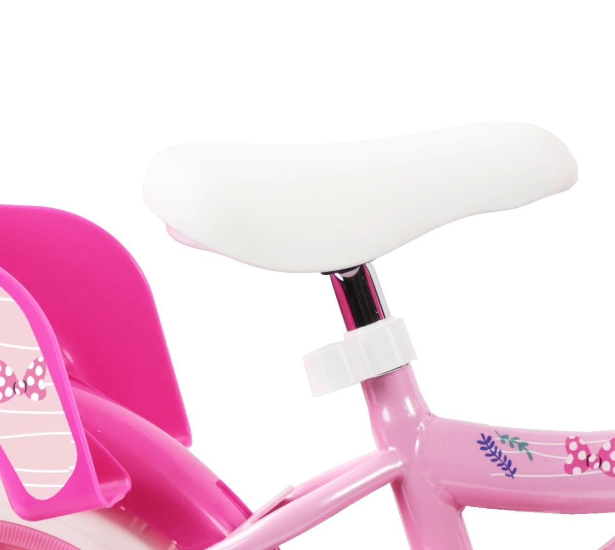 Disney Bicicletta da bambino 12' Minnie dotata di 1 freno, cestino anteriore, porta bambola posteriore, parafanghi, carter e stabilizzatori rimovibili senza attrezzi.