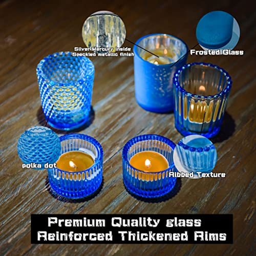 Clonynix Glass Candle Holders Set Of 5, Tea Lights & Votives For Wedding, Clear Glass Votives, Table Candles Centerpiece,Home & Party Decor, Housewarming & Holiday Gift (5Pcs,Blue) #TOP2