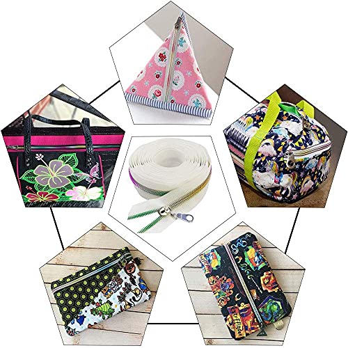 Mebuzip #5 Colorful Metallic Nylon Coil Zippers By The Yard Bulk Coil Zipper Roll 10 Yards With 25Pcs Pulls For Diy Sewing Craft Bags (White) #TOP2