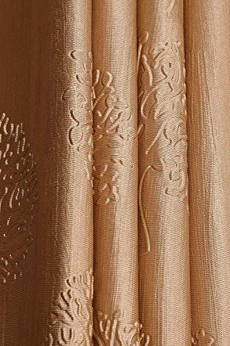 Image of Polyester Premium Tree Design Punching Screen for Home Office | Room Darkening Long Door Curtains 9 Feet Long Set of 4 | Modern Parde for Living Room and Bedroom | Golden Curtains