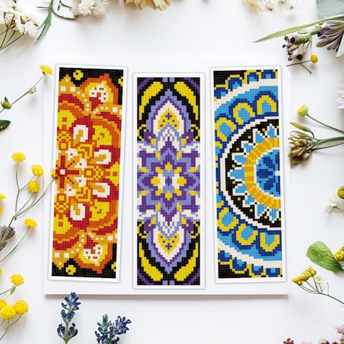 Image of ACRNIGHEET 6PCS Cross Stitch Bookmark Kit for Beginner Mandala Stamped Cross Stitch Kits for Adults DIY Embroidery Bookmark Kits Crossstitch Kits Adult with Instructions Hand Craft Gift 11CT