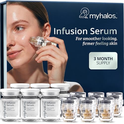 Myhalos Micro Infusion System for Face - With Collagen Serum for Micro Infusion, Hyaluronic Acid & Peptides B5 - Easy At-Home Microinfusion System for Face with Stamp Applicator - 3-Month Supply