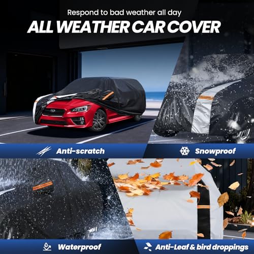 Image of Multi-Layer Car Cover Custom Fit for Subaru Impreza hatchback(2013-2026), 100% Waterproof All Weather for Automobiles, Gift with Towel, Heavy Duty Car Covers for Rain Sun UV Protector With Door Zipper