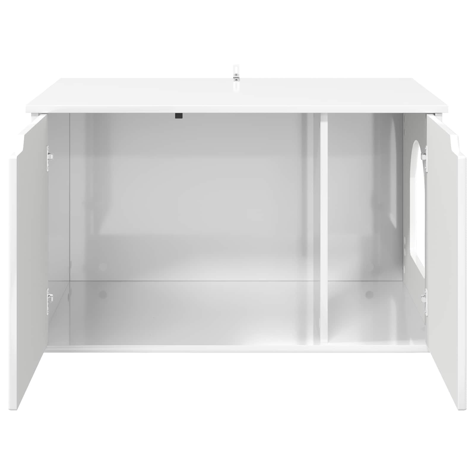 Domek dla kotów, błyszczący, biały, z materiału drewnopochodnego, 85 x 55 x 50,5 cm, z przestronną powierzchnią do leżenia, idealny jako miejsce odpoczynku i plac zabaw dla kotów domowych, w