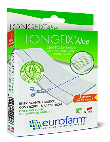 Long fix Aloe (m 1 x cm 6) Apósito de Longitud Continua Adhesiva, con una Compresa Absorbente Central de Aloe Vera, Apto Para Pieles Sensibles, Fabricado en Italia