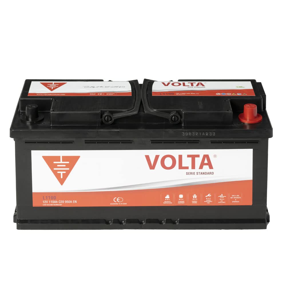 Bateria de Coche Standard 110Ah 950A Volta L1100D - Borne +Dcha - Medidas Largo 393 x Ancho 175 x Alto 190 mm con 2 años de Garantía - Fabricación Europea.