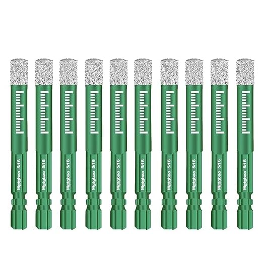 Mgtgbao 10pc 5/16” Green Dry Diamond Drill Bits Set，10PCS 8mm Hex Shank Core Drill Bit Brazed with Cooling Wax for Porcelain Tile Ceramic Concrete Granite Marble Hard Materials (not for Wood).