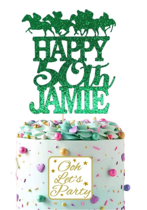Horse Racing Birthday Cake Topper, Choose Your Name, Age & Colour.
