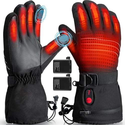 WORMIOR Heated Gloves for Men Women, 5000mAh Rechargeable Battery Heated Motorcycle Gloves, Electric Ski Gloves Waterproof for Winter Outdoor Cycling Hiking Camping