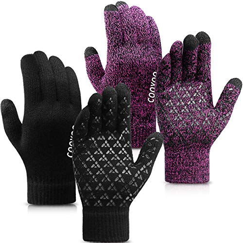 COOYOO Winter Gloves for Women and Men 1/2/3 Pairs,Touch Screen Gloves,Anti-Slip Silicone Gel- Thermal Soft Wool Lining
