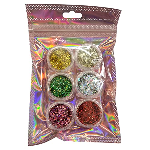 Kit 6un Decoração Unhas Glitter Flocado Variados Holográfico