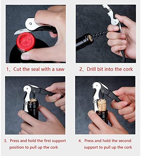 Corkscrew Bottle Opener Set of 3, Carbon Steel 3 in 1 Beer and Wine Bottle Opener, Waiters Corkscrew and Foil Cutters for Sommeliers, Waiters and Bartenders, Black