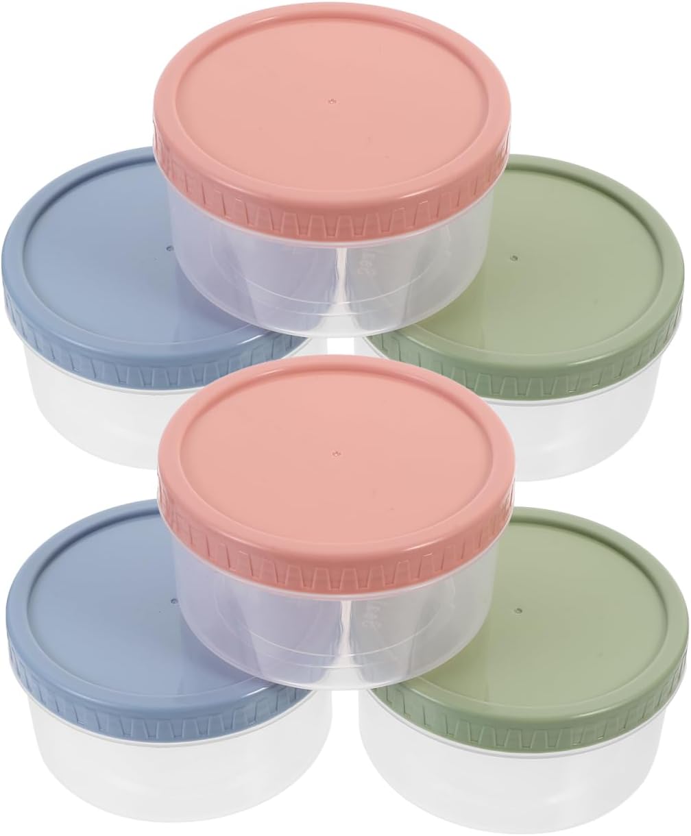 6 pack Food Storage Containers with Lids Round Refrigerator Boxes 4.52 X 4.52 X 2.36 in Fresh Storage Cases for Fruit Vegetables Nuts Pudding Pantry Freezer Kitchen Organization