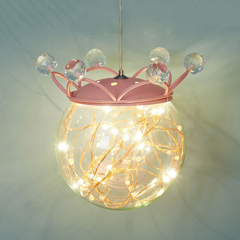 Wróżka wisząca lampa sufitowa LED mini żyrandol szklana kula wisiorek oprawy oświetleniowe, lampka nocna do pokoju dziecięcego Crown zawieszone światła do sypialni nocna sypialnia