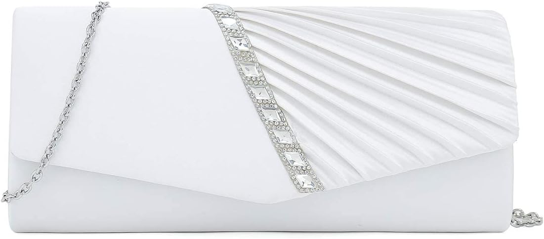 CHARMING TAILOR Evening Handbag Crystal Embellished and Pleated Satin Clutch