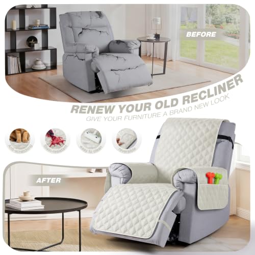Image of TAOCOCO 100% Waterproof Recliner Chair Covers Reversible 22 inch, Off White