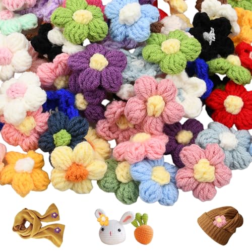 Fleurs au crochet 100 mini pièces multicolores à coudre pour customisation textile