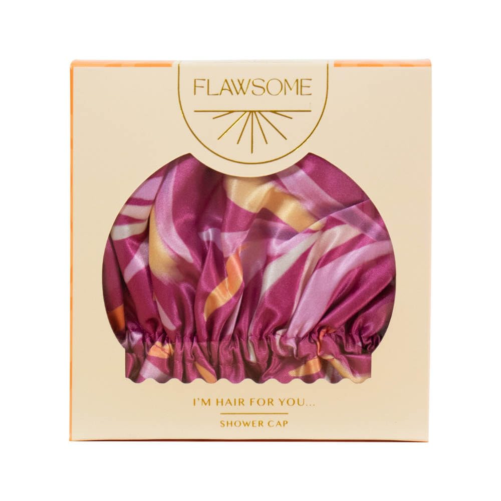 Portico Designs Ltd - Flawsome Collection Shower Cap - I'm Hair for You - FLAW03 - Satin Style Sunset Colours - PEVA Material - Eco Friendly