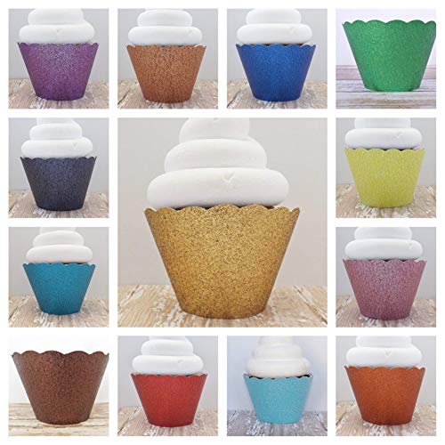 Light Blue Glitter Cupcake Wrappers Party Dessert Decorations Standard And Mini Holders Set Of 12 #TOP4