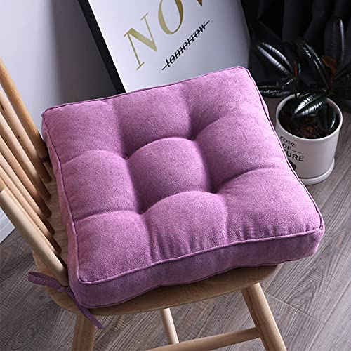 Vctops Square Chair Pad Seat Cushion With Ties Solid Color Soft Chair Pads Comfy Velvet Cushion Pillow For Kitchen Dining Office Chair Kids Reading (Purple,16"X16") #TOP21