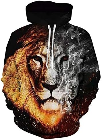 UNIFACO Teen Boys Girls 3D Lion Hoodies Long Sleeve Warm Cool Hoodie Hoody Drawstring Holiday Jumper Coat Top Lovers Pullover Sweatshirt