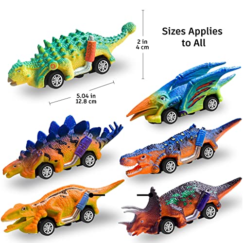 Bambibo Dinosaur Toys For Kids 2-4 - Pack Of 6 | Monster Pull Back Cars For Toddlers 1-3 | 5 Inch Dino Toddler Car | Mini Dinosaur Toys For Kids 3-5 | Dinosaur Pull Back Car | Dino Cars For Toddlers #TOP3